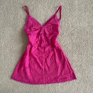 Y2K Victoria’s Secret Hot Pink Lace Slip Mini Dress - Size M